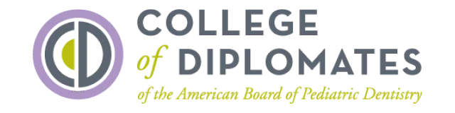 A logo with a circular design featuring a purple and green emblem that includes the letters "CD" and the text "College of Diplomates of the American Board of Pediatric Dentistry" in a circular arrangement around the emblem.