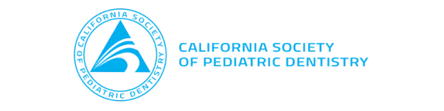 A circular logo with a light blue background and a darker blue silhouette of California, surrounded by the text "California Society of Pediatric Dentistry" in blue around the border.